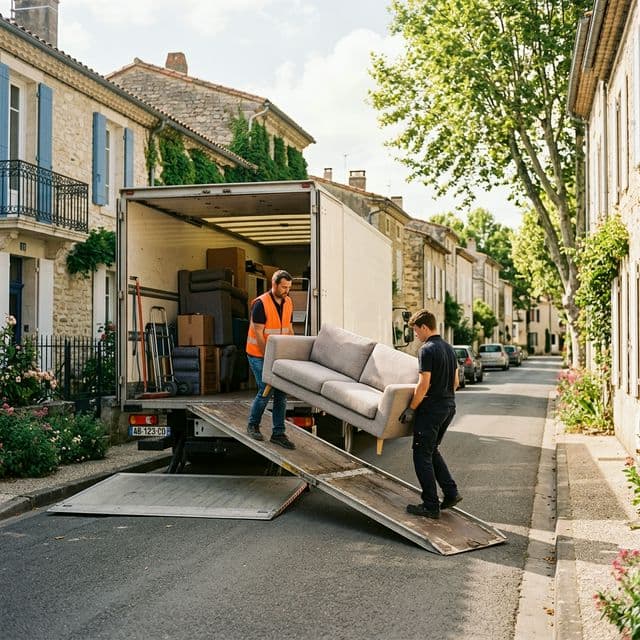 Camion de déménagement devant un immeuble parisien