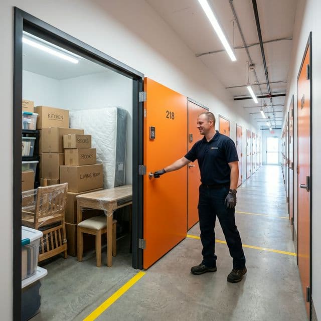 Espace de stockage sécurisé avec portes oranges