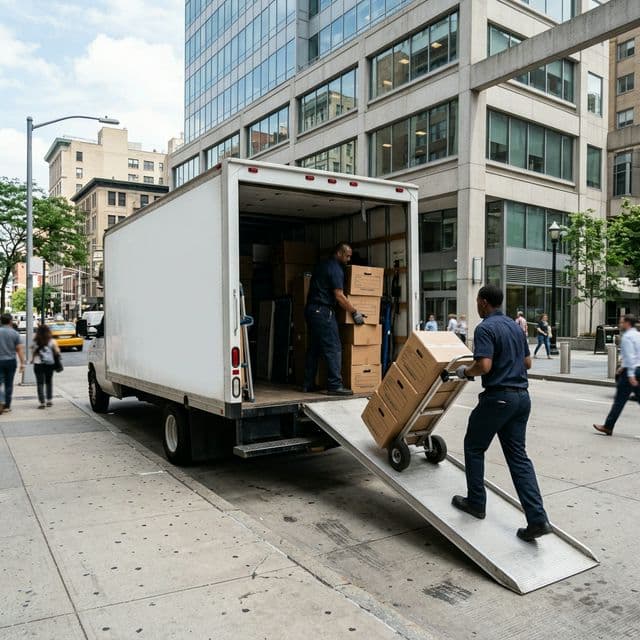 Camion de déménagement professionnel en chargement